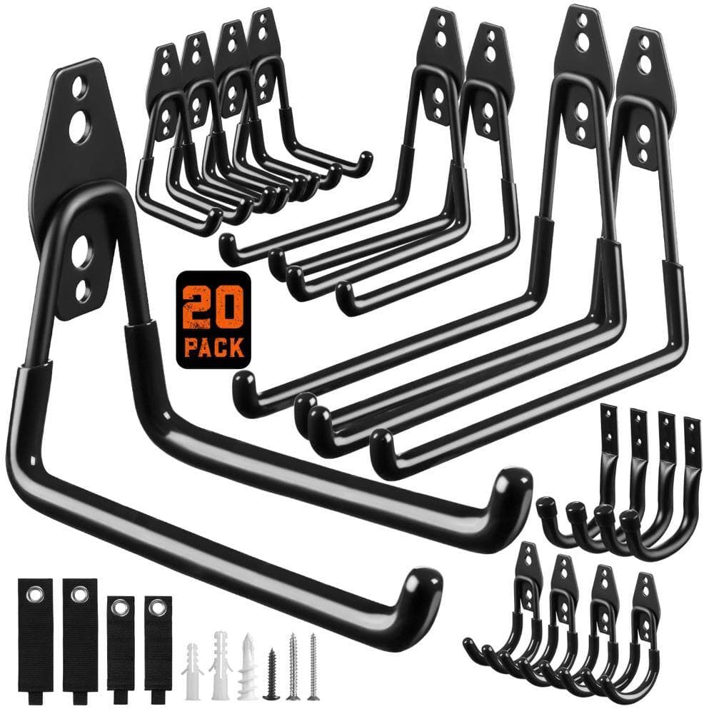 Unbranded Heavy Duty Steel Wall Mount Storage Hangers with Anti Slip Coating for Ladder Bike Power Tools Black 20 Pack