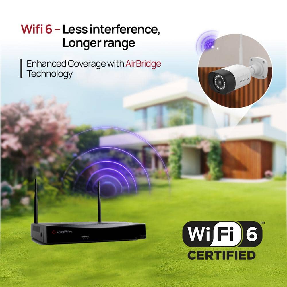 Crystal Vision 10-Channel Wi-Fi 6 NVR Surveillance Kit, 3MP Super Bright 18-LED Floodlight Audio Panic Siren Cameras (4-Cameras) (3)