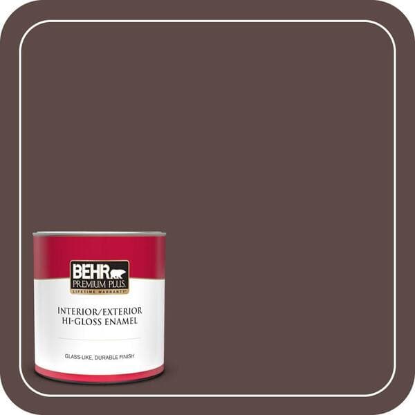 BEHR PREMIUM PLUS 1 qt. #MQ1-58 Chocolate Soul Hi-Gloss Enamel Interior/Exterior Paint & Primer (2)