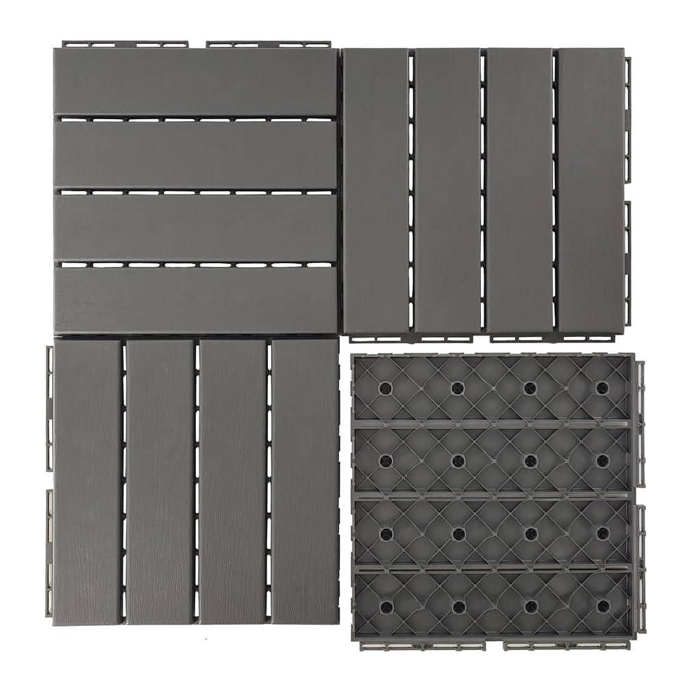 Afoxsos Interlocking Plastic Deck Tiles, 36-Pack, 12 in. x 12 in. in Dark Grey, 36 sq. ft. (2)