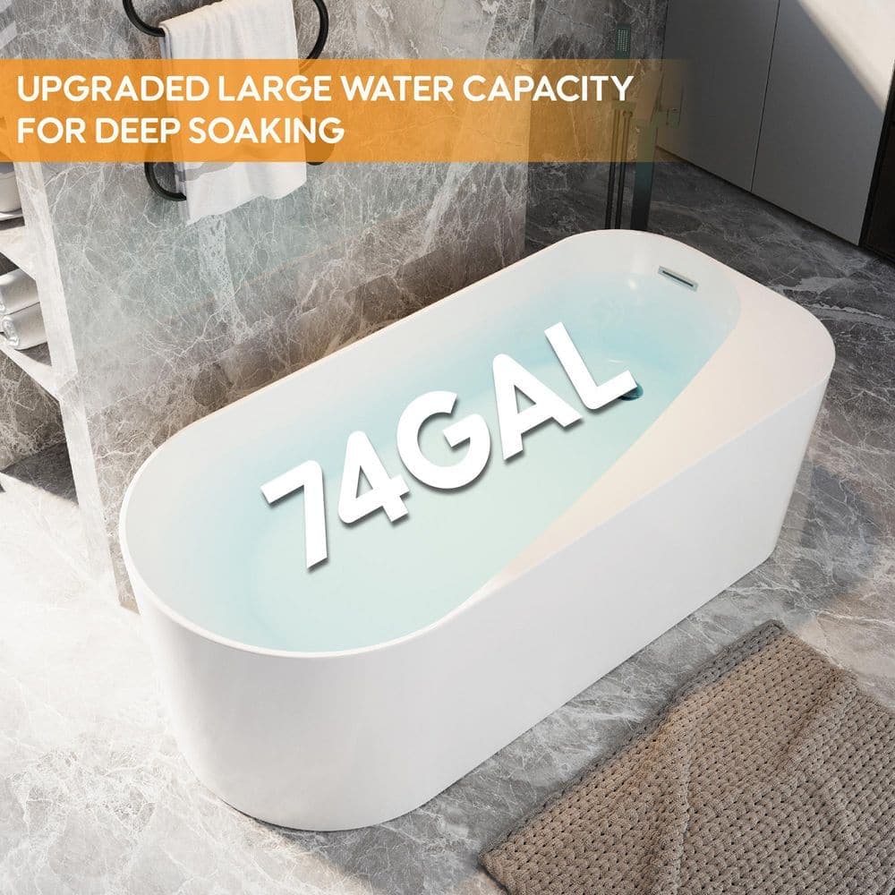 ANGELES HOME 67 in. x 31.5 in. Acrylic Freestanding Soaking Bathtub with Drain and Overflow in White (3)