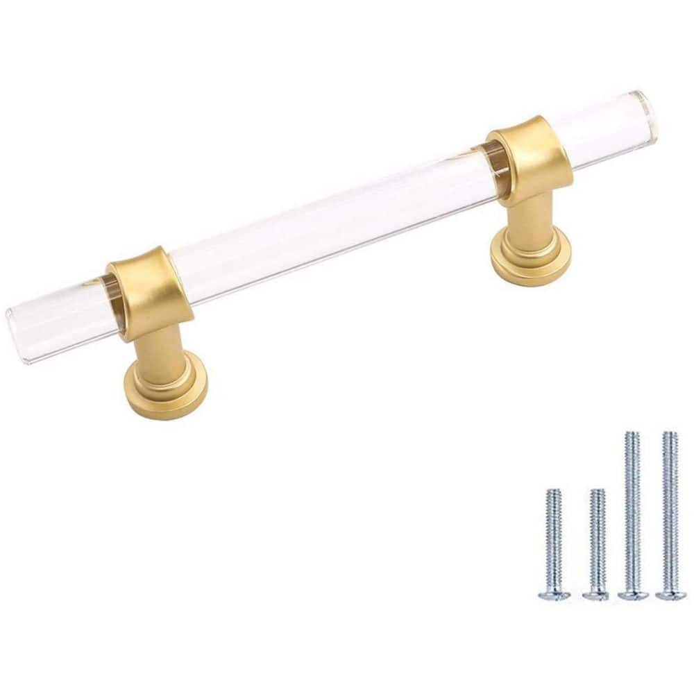 Wudkey 10-Pack 5 in. Hole Center Gold Brushed Brass Cabinet Pulls, Acrylic Drawer Handles with Zinc Alloy Base (1)