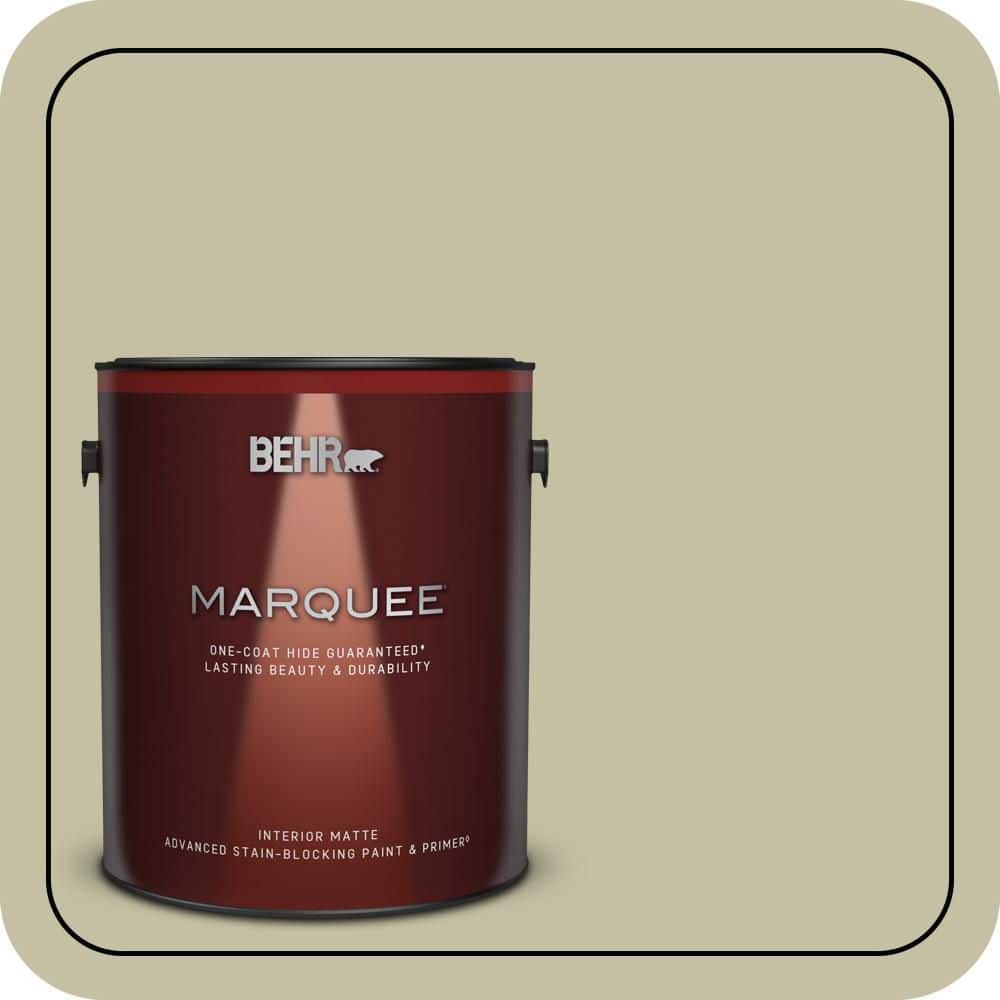 BEHR MARQUEE 1 gal. #S350-3 Washed Olive One-Coat Hide Matte Interior Paint & Primer