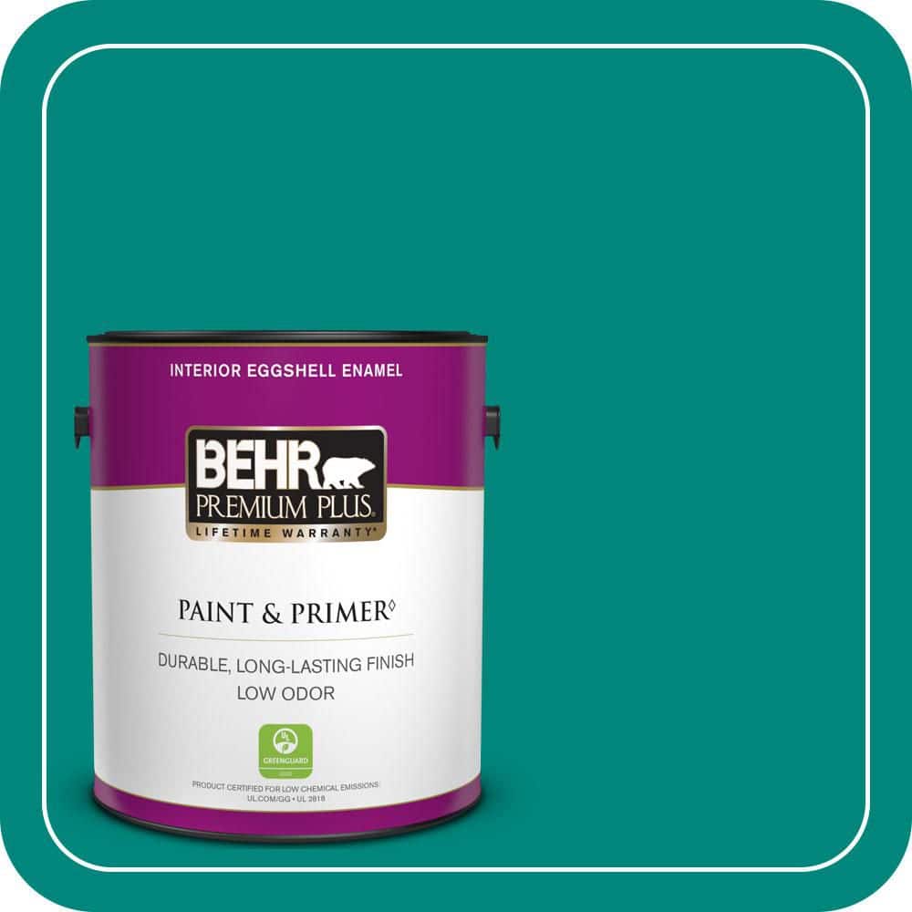 BEHR PREMIUM PLUS 1 gal. #P450-7 Mystic Turquoise Eggshell Enamel Low Odor Interior Paint & Primer (1)