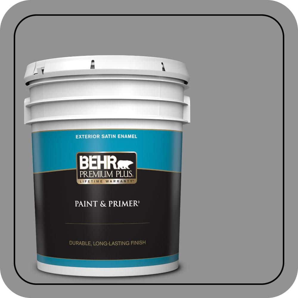 BEHR PREMIUM PLUS 5 gal. #N520-4 Cool Ashes Satin Enamel Exterior Paint & Primer