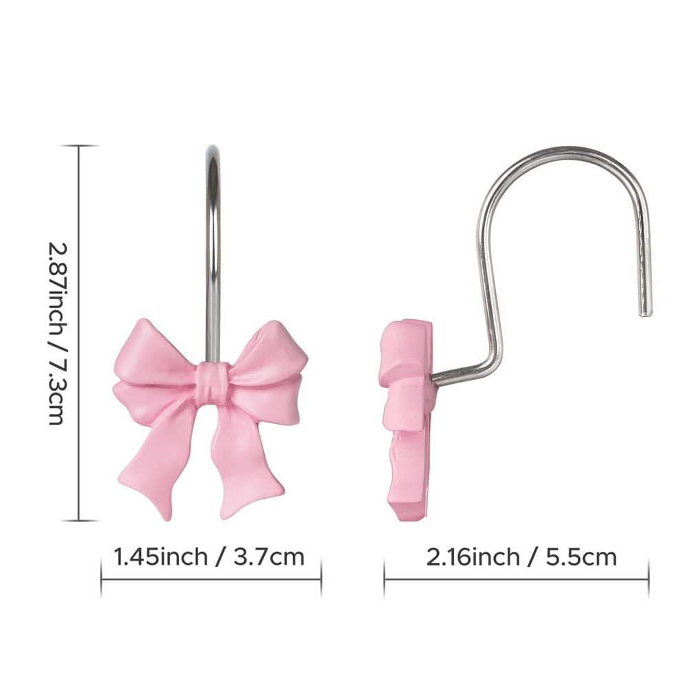KHKFY Pink Bow Knot Hand-Painted Resin Shower Curtain Hooks Decorative Glide Rings for Standard Rods (Set of 12) (3)