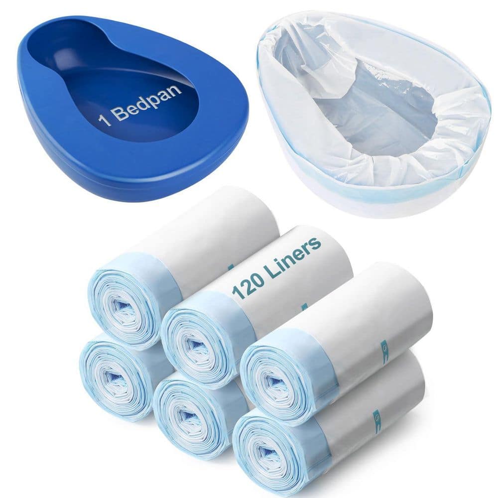 Wudkey Bedpan Set with 120 Disposable Liners, Bedside Commode, Portable Toilet Seat, Oversized, Heavy-Duty PP Material (1)
