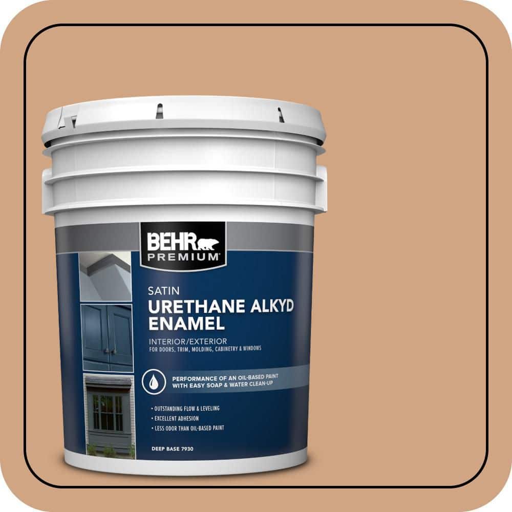 BEHR PREMIUM 5 gal. #260F-4 Sunset Beige Urethane Alkyd Satin Enamel Interior/Exterior Paint