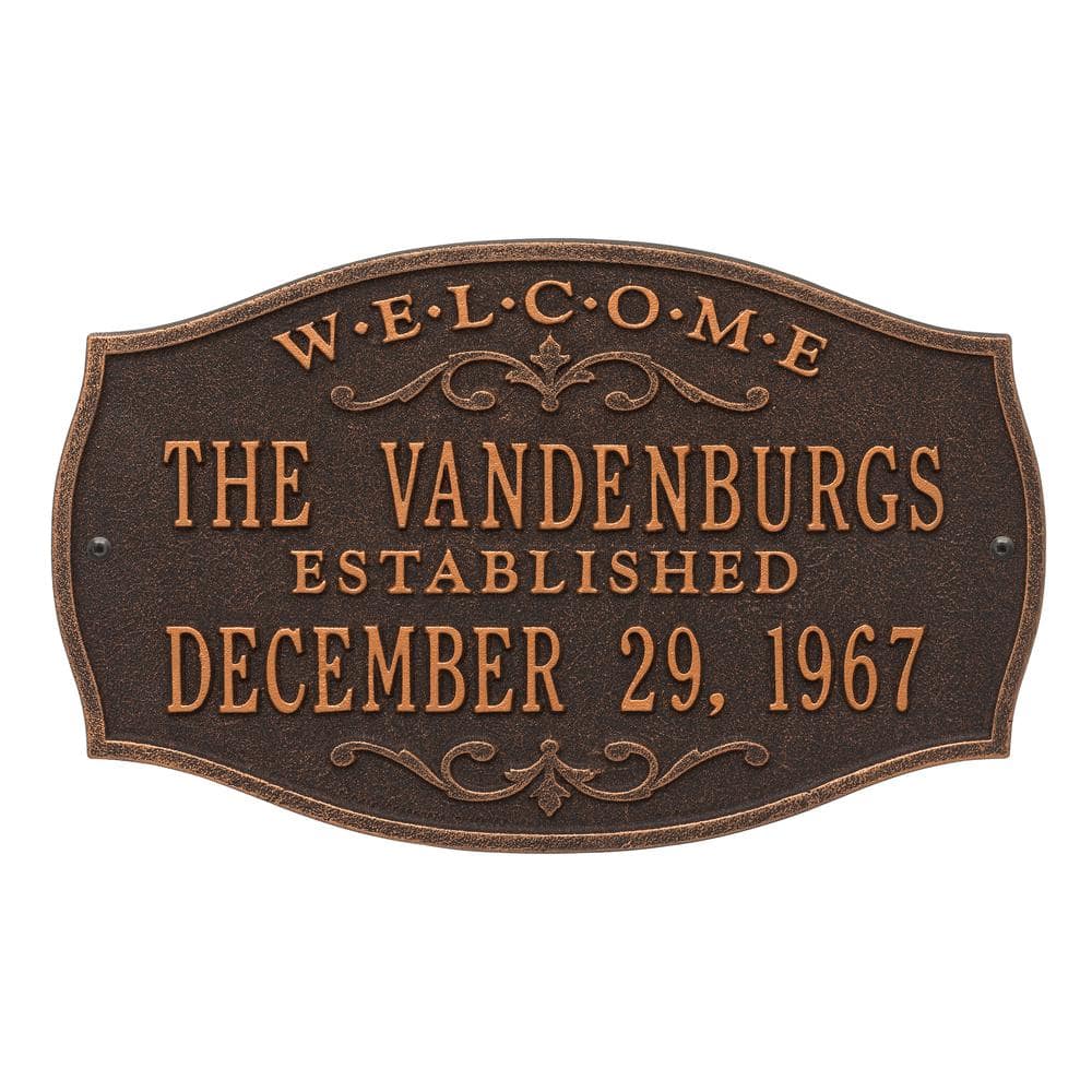 Whitehall Products Brookfield Welcome Rectangular Standard Wall 2-Line Anniversary Personalized Plaque in Oil-Rubbed Bronze (1)