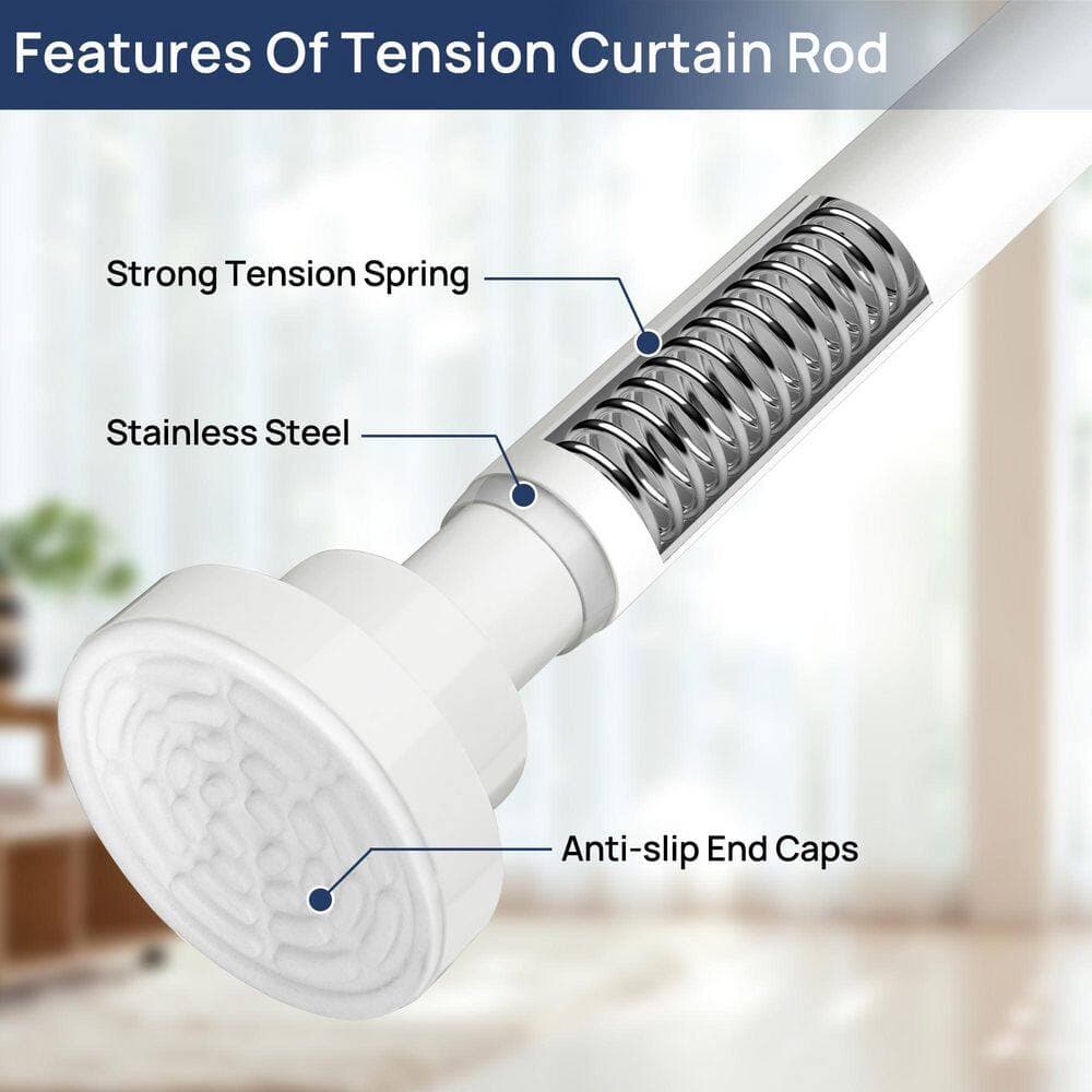 Wudkey 2-Pack 66 in. Stainless Steel Adjustable Spring Tension Curtain Rods in White, Shower Rod No Drilling for Bathroom (2)