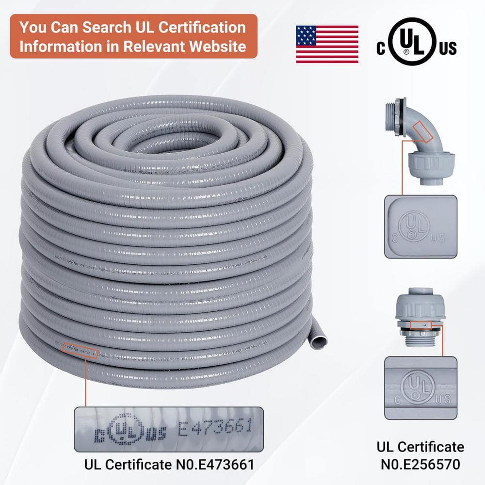 Ahfiwaso 3/4 in. x 25 ft. Non-Metallic PVC Flexible Liquid-Tight Electrical Conduit with 5 Straight 5-Angle Connector Fittings (2)