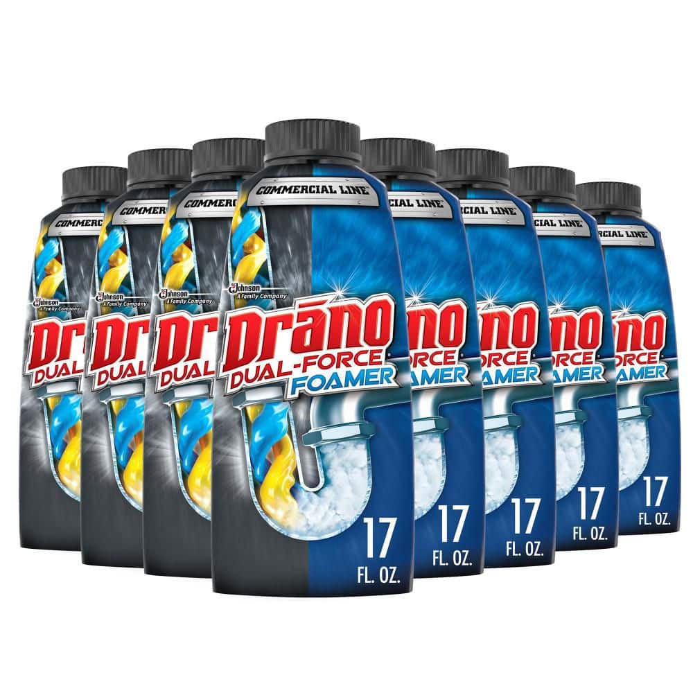 Drano 17 oz. Dual-Force Foamer Clog Remover, Commercial Line Drain Cleaner (8-Pack)