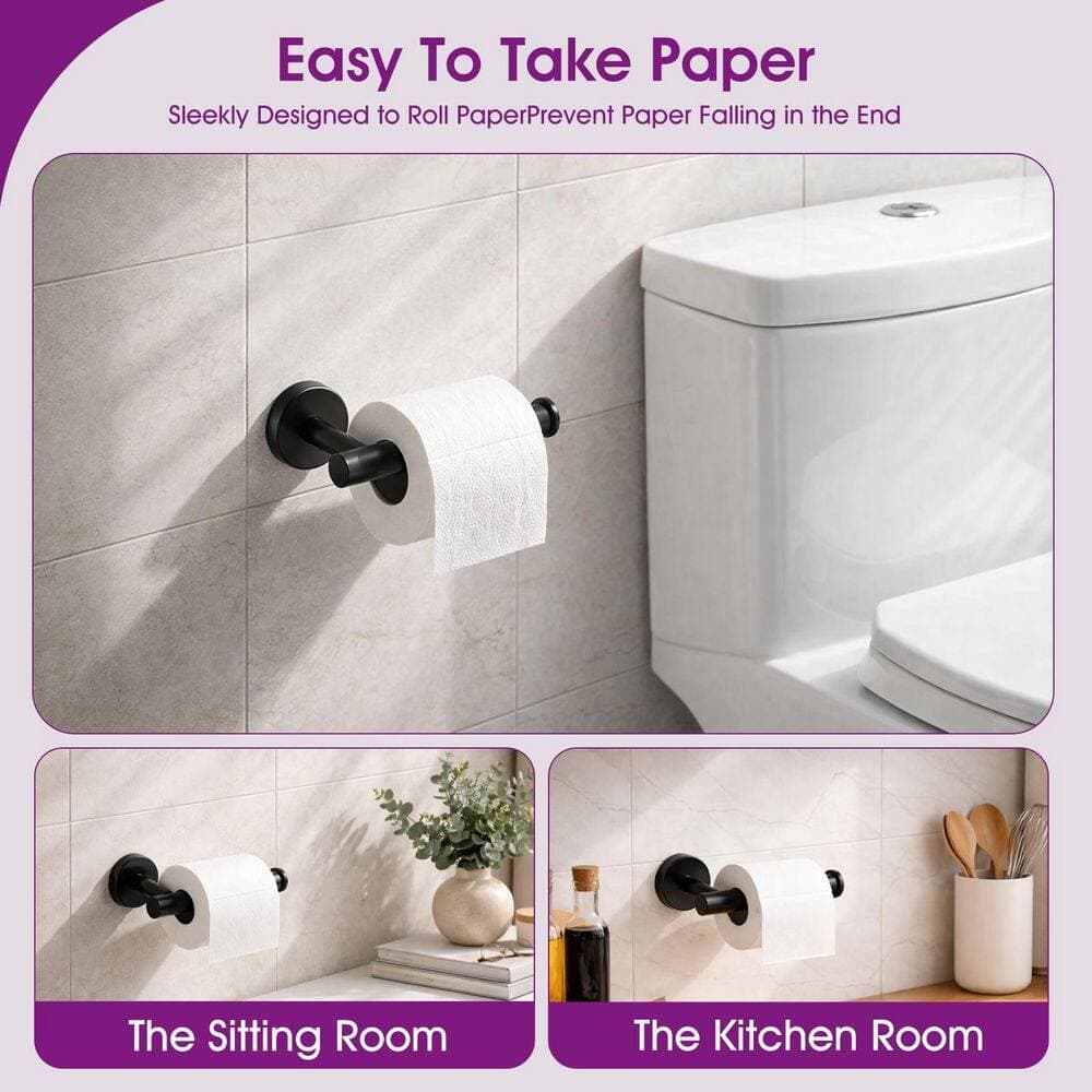 YASINU Bath Hardware Set with Towel Bar Paper Holder Towel Ring and Hooks (4)