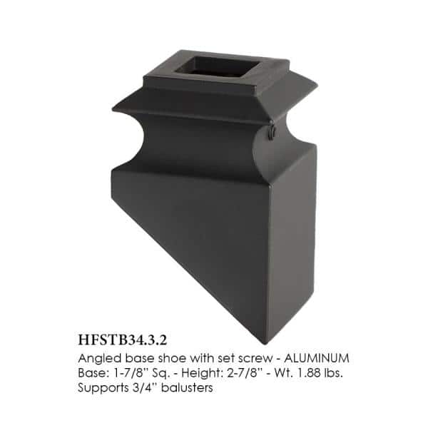 HOUSE OF FORGINGS Satin Black 34.3.2 Angled Base Shoes for 3/4 in. Square Mega 1.9 in. x 2.9 in. Iron Balusters for Stair Remodel (2)