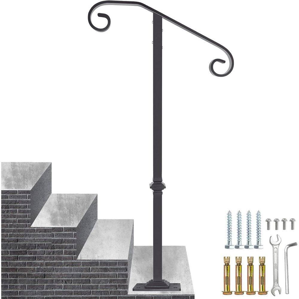 Afoxsos 38.8'' H Wrought Iron Handrail Railing for 1 or 2 Steps Sturdy Outdoor Stair Grab Rail for Concrete & Wooden Steps Gray (2)