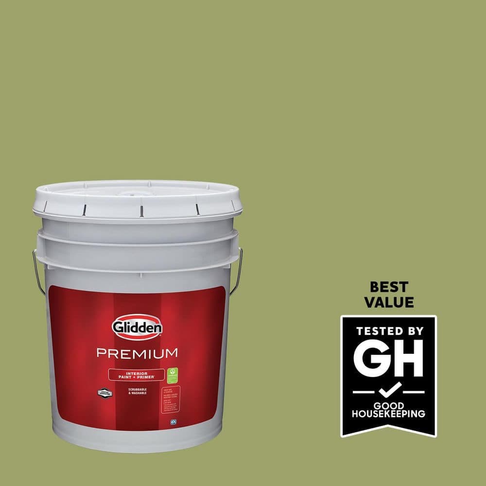 Glidden Premium 5 gal. PPG1119-6 Golden Grass Semi-Gloss Interior Latex Paint
