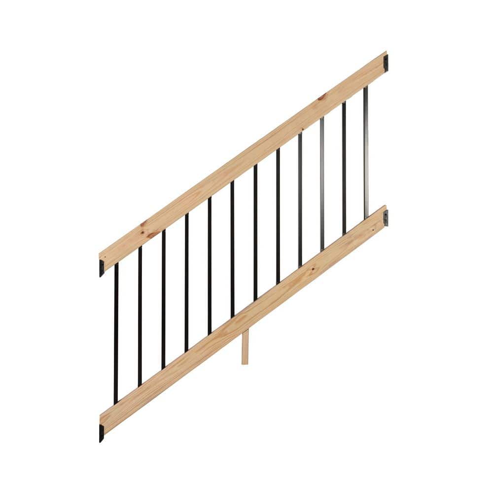 ProWood 3 ft. x 6 ft. Western Red Cedar Wood Deck Stair Railing Kit with Black Aluminum Square Balusters (1)