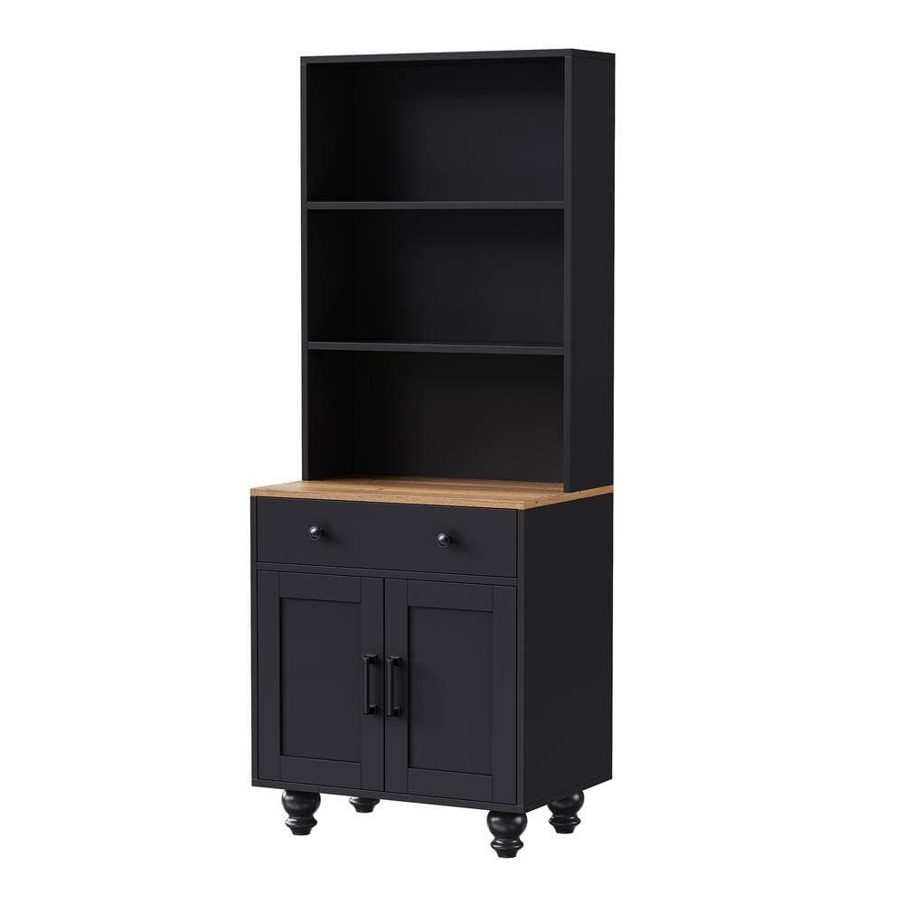 Unbranded Farmhouse 23.6 in. W x 15.7 in. D x 62 in. H Black Tall Linen Cabinet Kitchen Pantry with Shelves, Gourd-Shaped Legs (1)