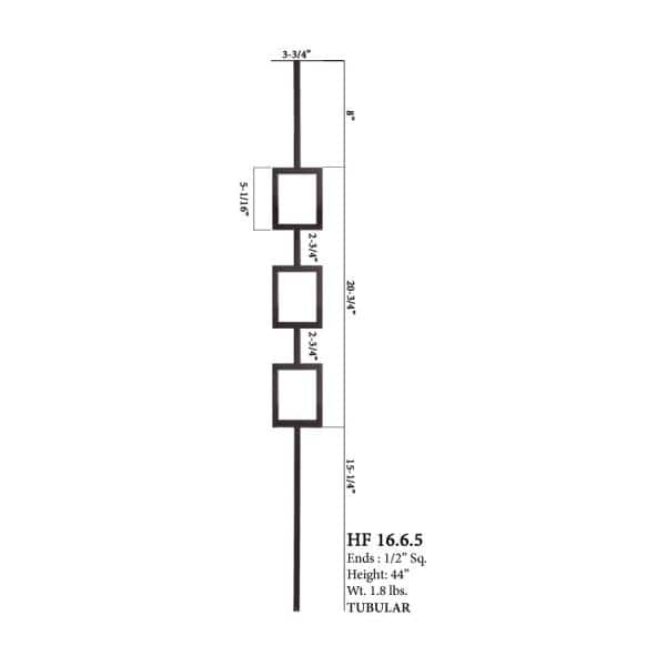 HOUSE OF FORGINGS Aalto Modern 44 in. x 0.5 in. Satin Black Triple Rectangle Hollow Wrought Iron Baluster (3)