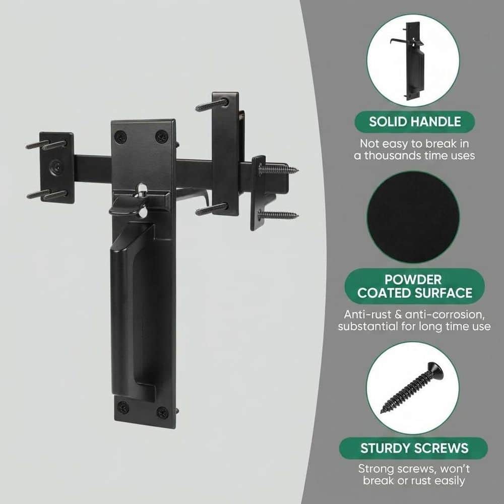 Unbranded Heavy Duty 2-Sided Gate Latch Self Locking Black Powder Coated Aluminum Alloy for Outdoor Fence Pool Garden (2)
