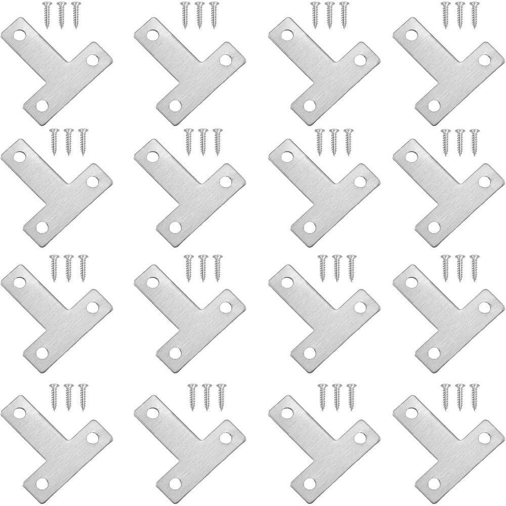 KIWDZFU 1. 57x1. 57 1mm Stainless Steel Heavy Duty T Bracket Connector Repair Plates 16-Pack for Wood Furniture (1)