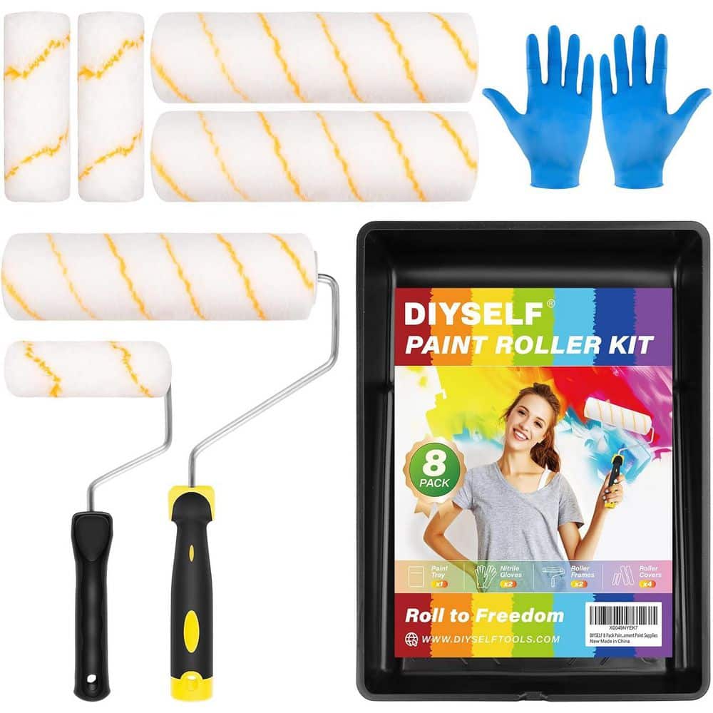 Unbranded 4/9-Inch Paint Tray Durable Wall Painting Kit with Microfiber Paint Rollers and Brushes 1 Kit (2)