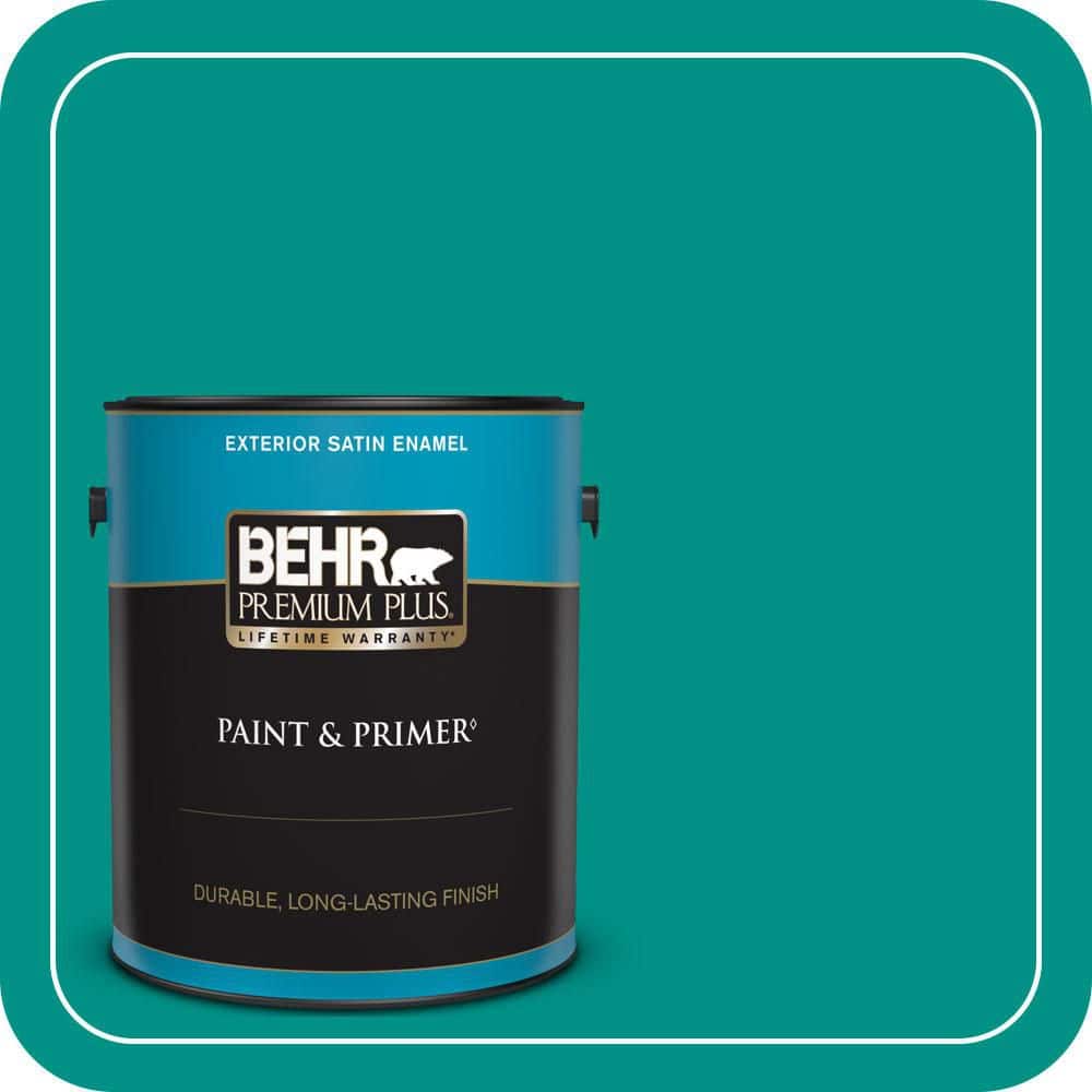 BEHR PREMIUM PLUS 1 gal. #490B-6 Emerald Coast Satin Enamel Exterior Paint & Primer