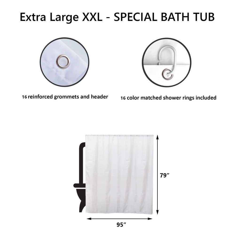 EVIDECO French home goods Extra Wide 79 in. L White Shower Curtain Set With 16 Rings (3)