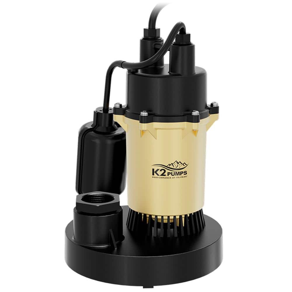 K2 HP Epoxy-Coated Aluminum and Thermoplastic Sump Pump with Tethered Switch