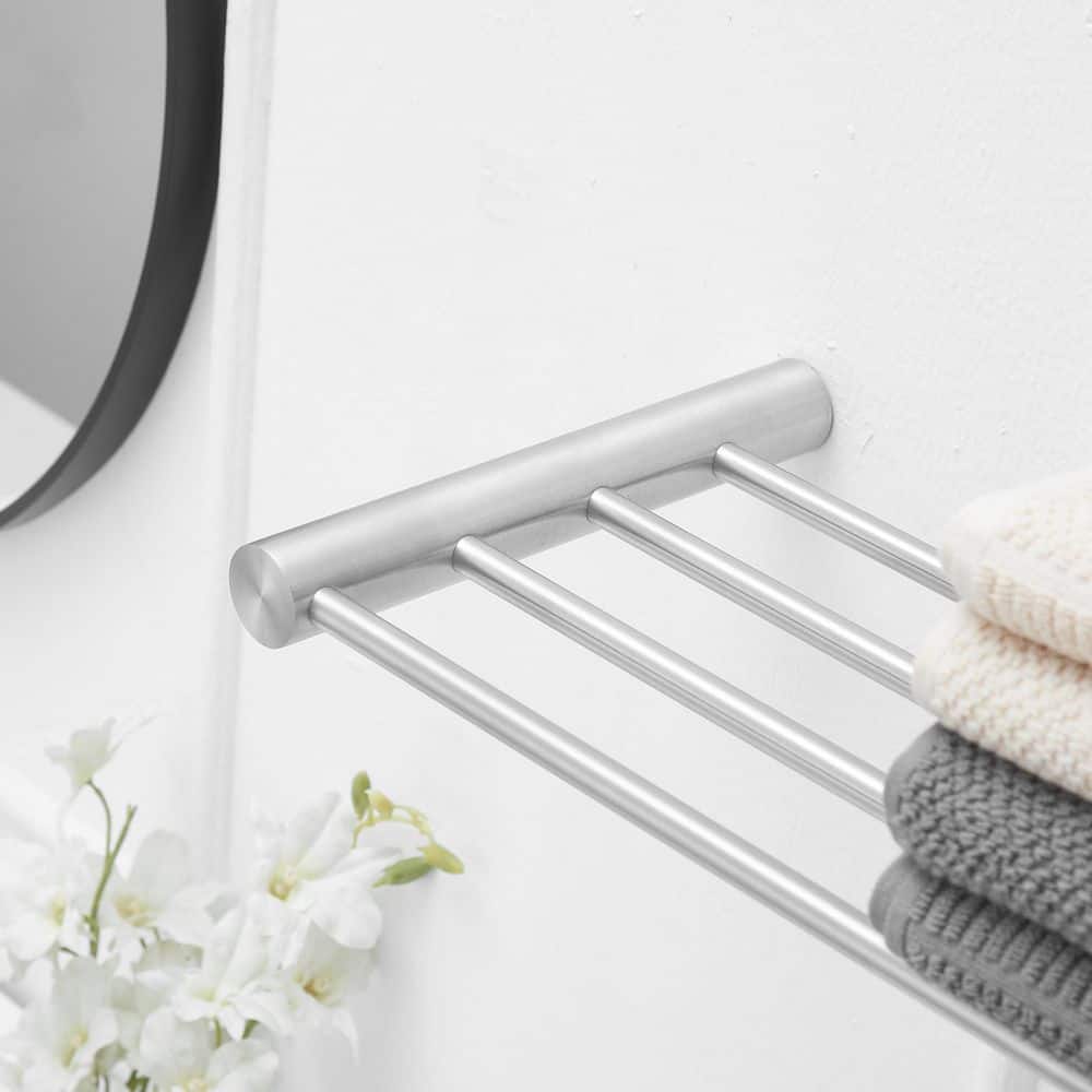 BWE 4-Bar Towel Rack Towel Shelf Wall Mounted Modern Hotel Style with Towel Bar Single Towel Rack in Brushed Nickel (3)
