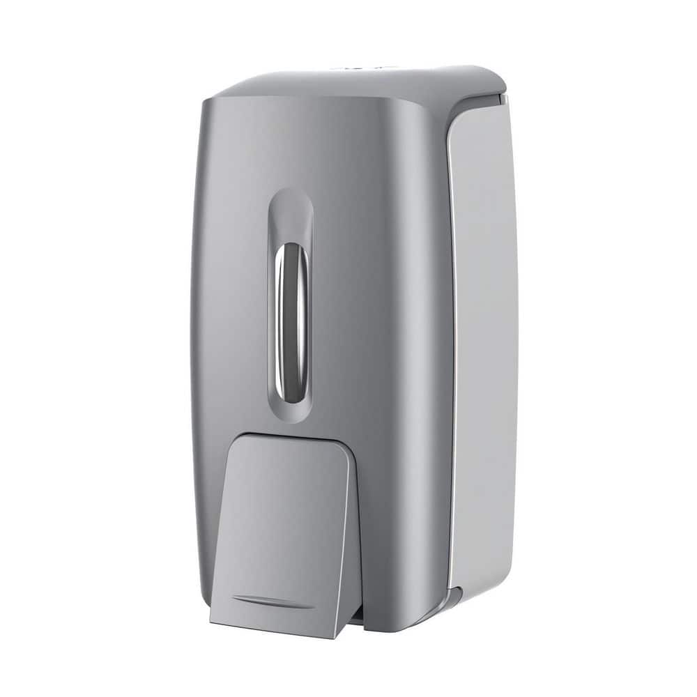 Wudkey 9 in. L x 4 in. W x 4 in. H Wall Mount Adhesive Commercial Soap Dispenser, Hand Sanitizer Dispenser for Bathroom, Silver (1)