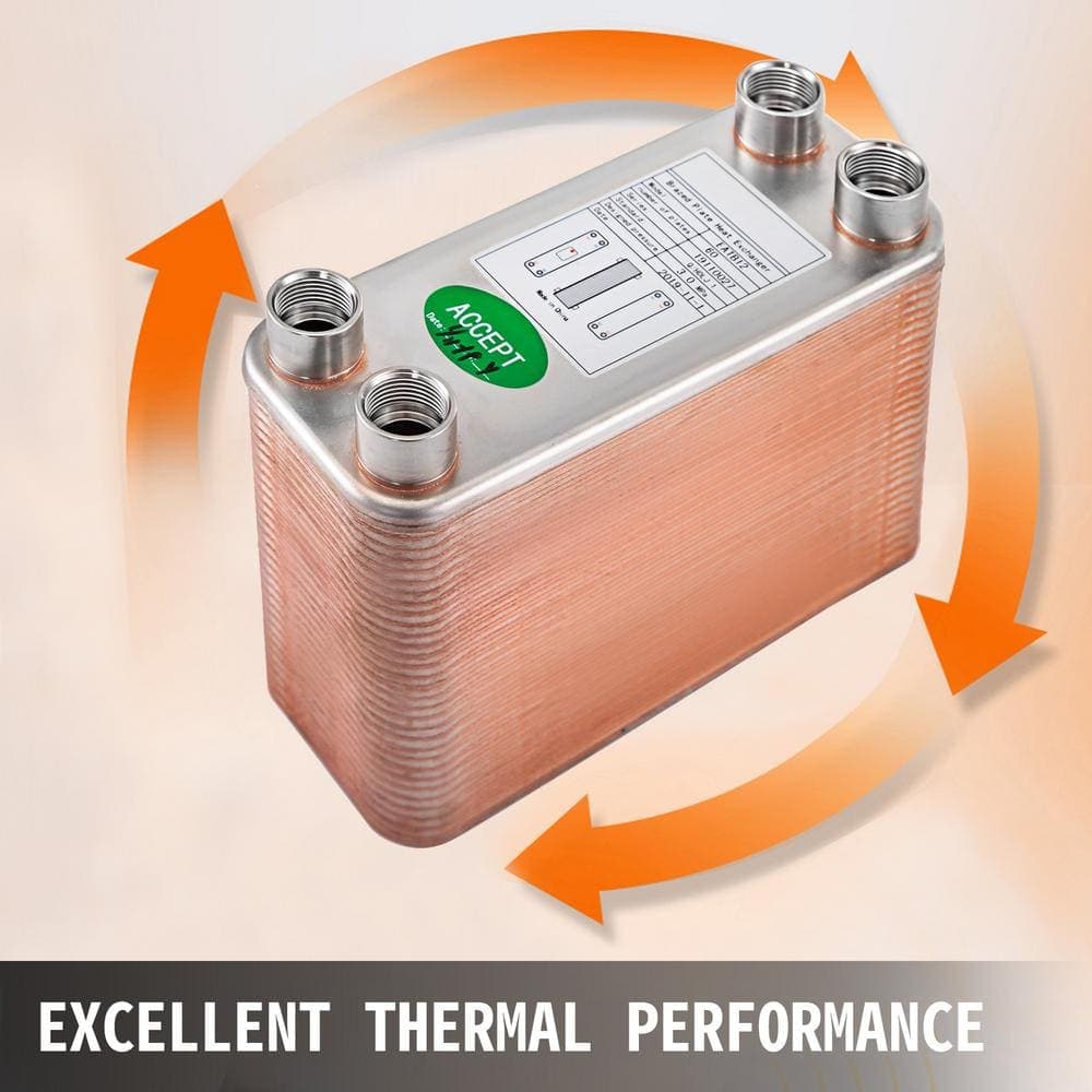 VEVOR Heat Exchanger 3 in. x 7.5 in. 60 Plates 316L BSP FPT Heat Exchanger EATB12 Beer Wort Chiller for Hydronic Heating (2)