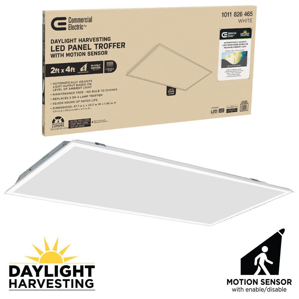 Commercial Electric 2 ft. x 4 ft. Daylight Harvesting LED Panel Light Troffer w/ Motion Sensor Adjustable CCT Lumens Watts 120-277V Dimmable (2)