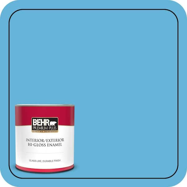 BEHR PREMIUM PLUS 1 qt. #540B-5 Riviera Blue Hi-Gloss Enamel Interior/Exterior Paint & Primer (2)