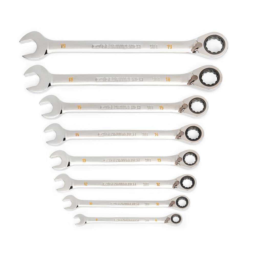 GEARWRENCH Metric 90-Tooth Reversible Combination Ratcheting Wrench Set (8-Piece)