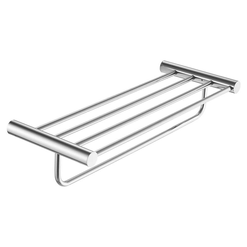 BWE 5-Bar Bathroom Towel Rack With 2-Towel Racks, 24 in. Towel Rack With Shelves in Polished Chrome