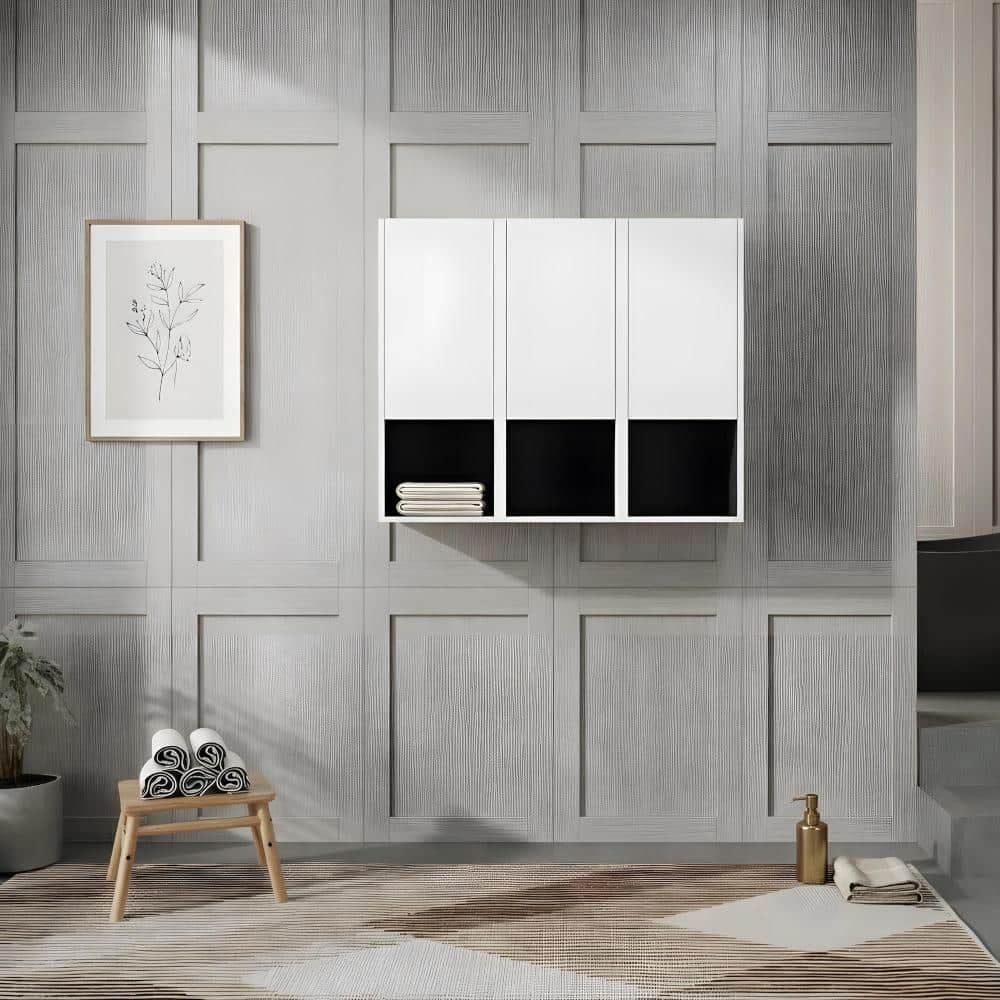 Zuvandra 35.43"W x 9.81"D x 29.5"H Plywood Bathroom Wall Cabinet in White,Open Shelf (1)