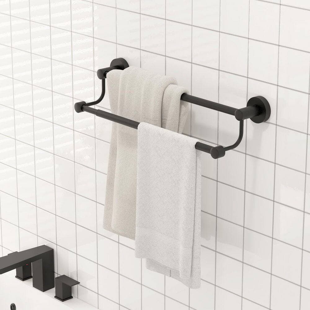 Numhew 28.5 in. Wall Mounted Adjustable Double Bath Towel Bar in Black, Heavy Duty SUS304 Stainless Steel Towel Holder (2)