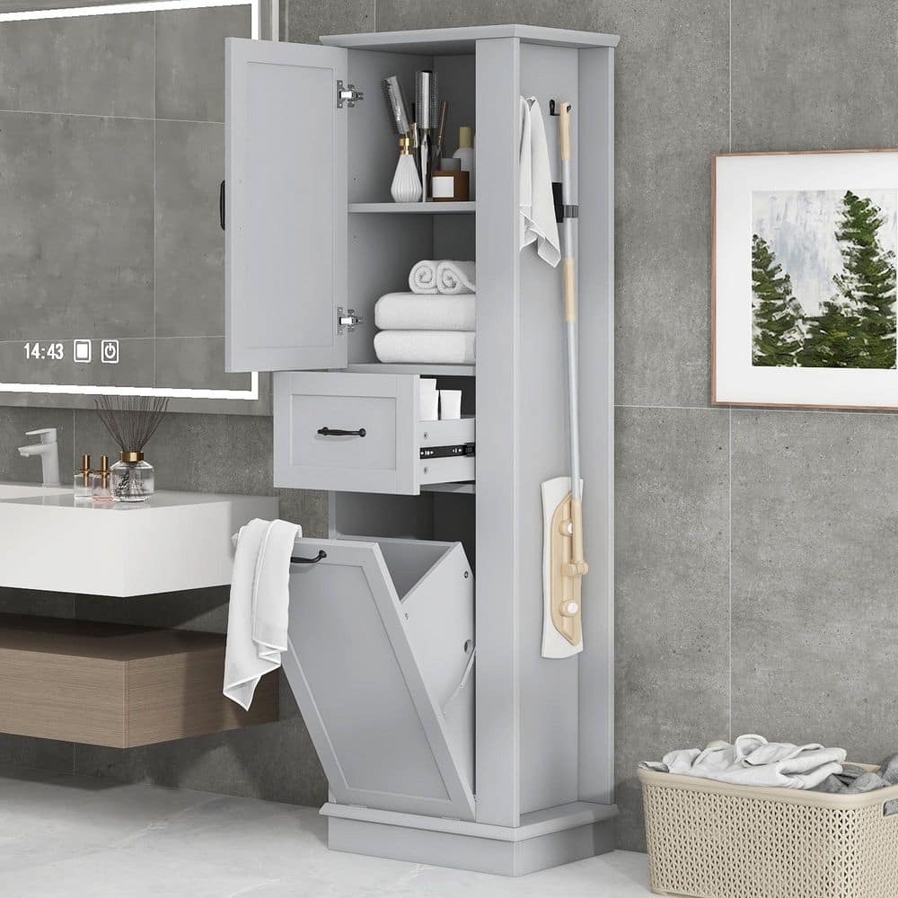 COWLOWN 20.3 in. W 13.8 in. D 67.8 in. H Linen Cabinet Tilt-Out Compartment, Adjustable Shelves (1)