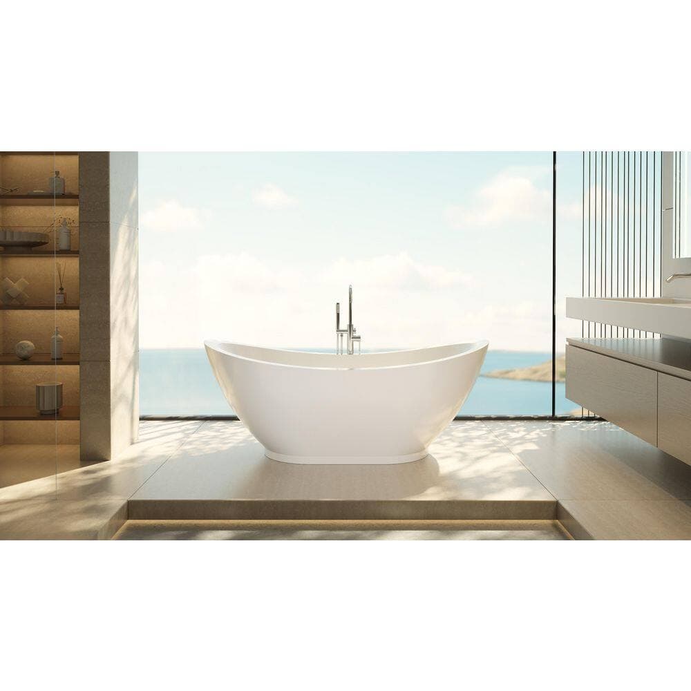 DreamLine Prospero 69 in. L x 32.5 in. W Acrylic Double Slipper Freestanding Soaking Bathtub with Center Drain in Polished Brass (3)