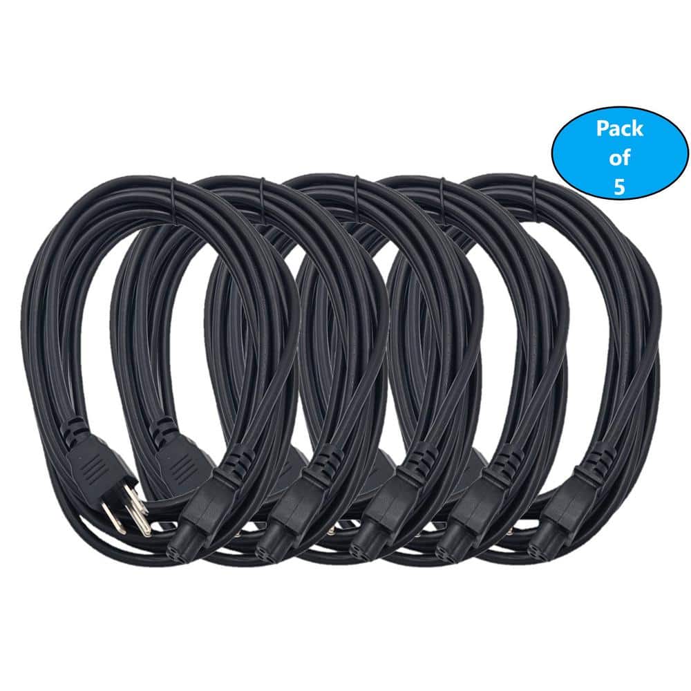 Micro Connectors, Inc 6 ft. NEMA 5-15P to C5 (18AWG)/3-Prong Indoor Notebook/ TV /Power Cord, UL Approved in Black (5-Pack) (2)