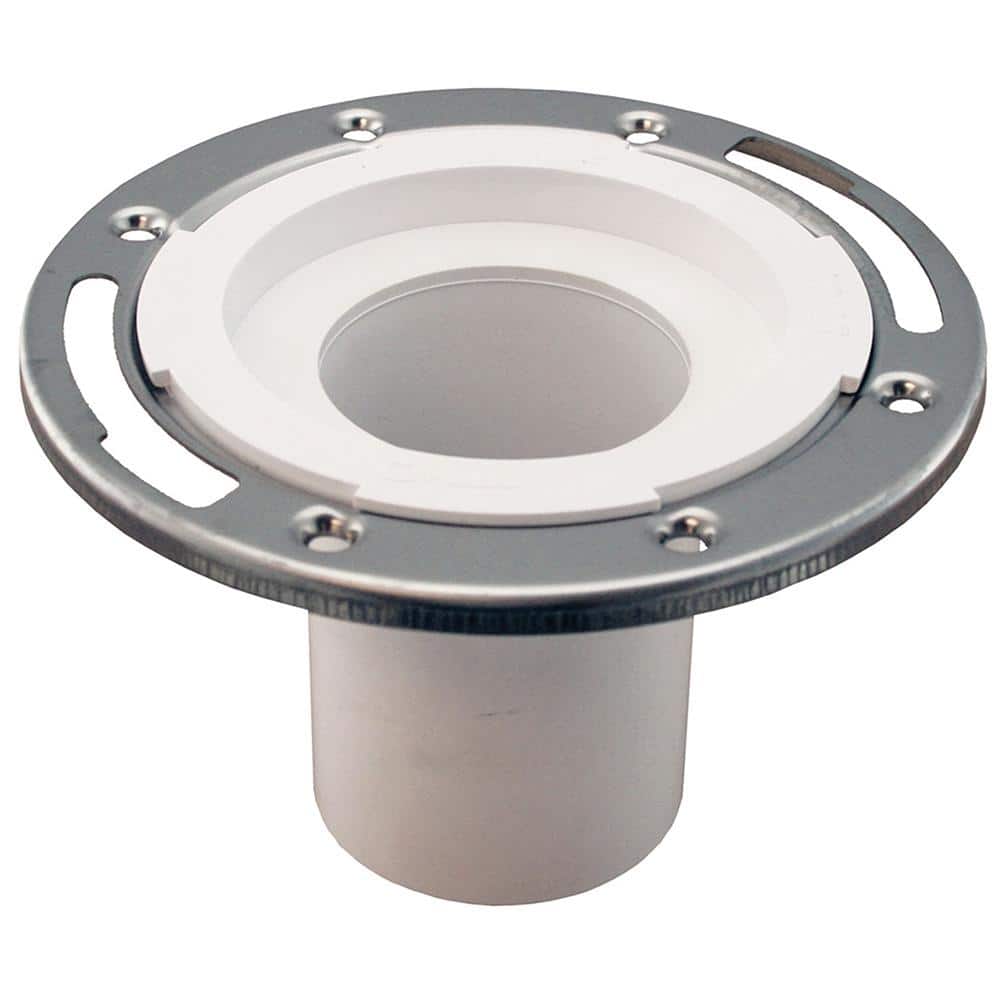 JONES STEPHENS 7 in. O.D. Plumbfit PVC Closet (Toilet) Flange w/Stainless Steel Ring & 4 in. Shank, Fits Inside 3 in. Sch. 40 DWV Pipe (1)