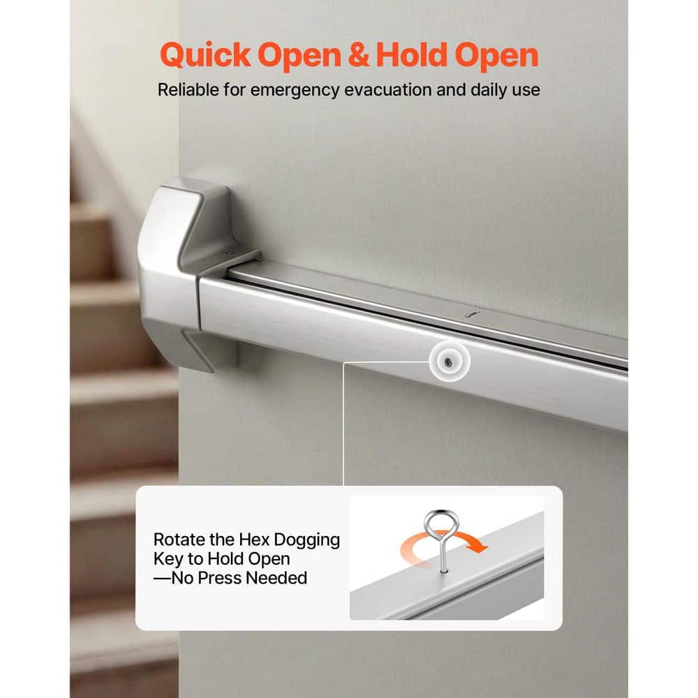 SKYSHALO Push Bar Panic Exit Device, 31 in. Stainless Steel Commercial Door Hardware for Emergency Exits, Dual Locking Bolt (3)