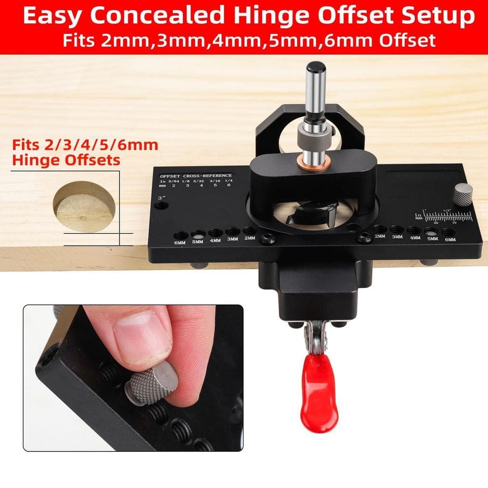Numhew Black Aluminum Concealed Hinge Jig with Quick Clamp and Dust Vacuum Adapter for Wood Door Cabinet Hinges Mounting Tool (3)