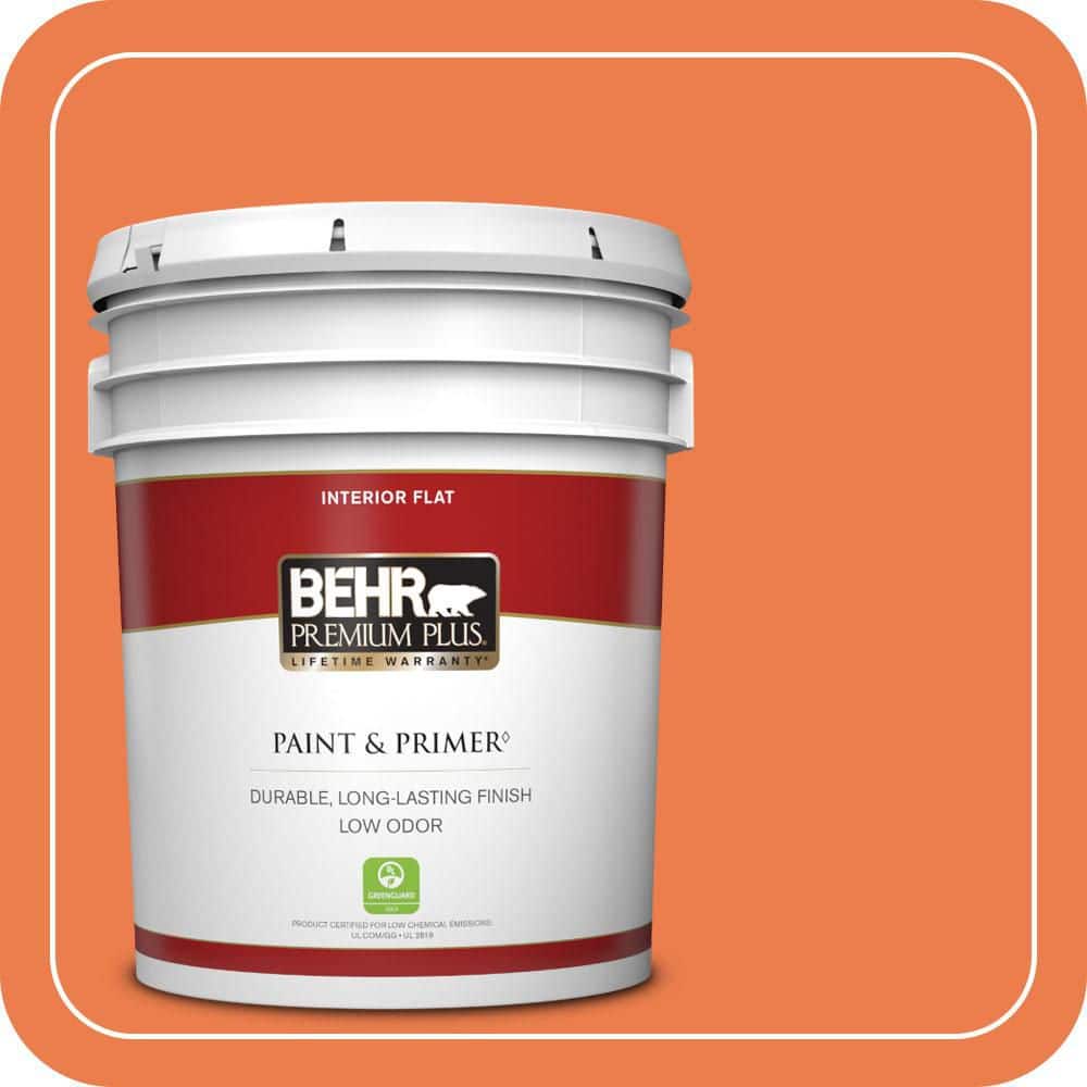 BEHR PREMIUM PLUS 5 gal. #P200-6 Sizzling Sunset Flat Low Odor Interior Paint & Primer