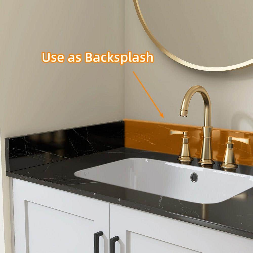 NTQ 24 in. W Real Marble Vanity Backsplash Bathroom Vanity Marble Back Splash in Marble Black (2)