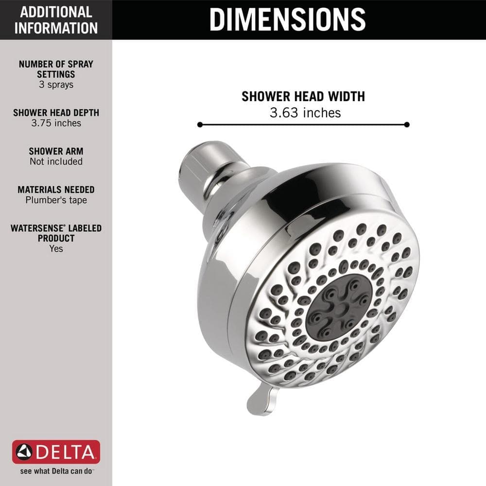 Delta Foundations 3-Spray Patterns 1.75 GPM 3.63 in. Wall Mount Fixed Shower Head in Chrome (4)