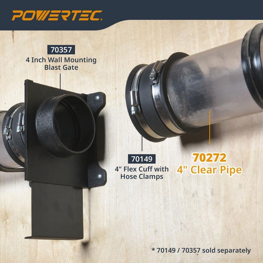 ‎POWERTEC 4 in. x 36 in. Long Clear Pipe, Rigid Plastic Tubing for Dust Collection Hose and Fittings (2)
