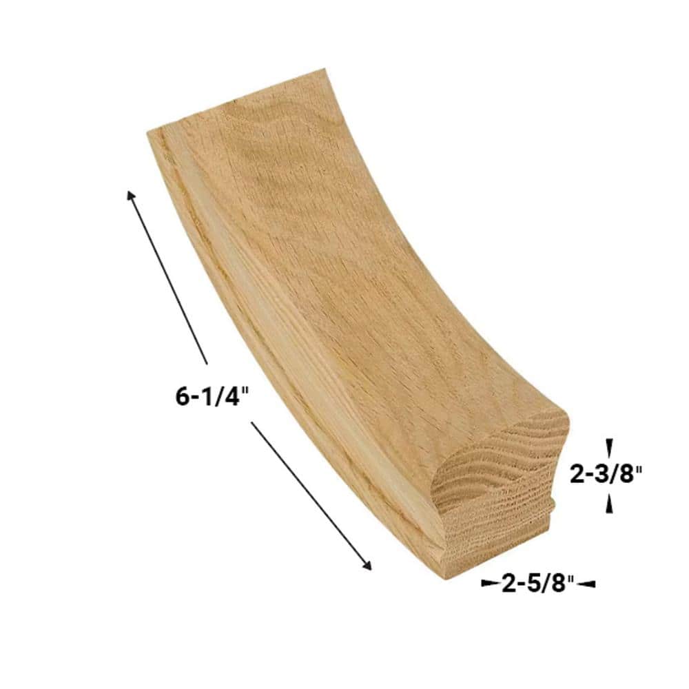 EVERMARK Stair Parts 7212 Unfinished Wood Red Oak 60° Up-Easing Handrail Fitting (3)