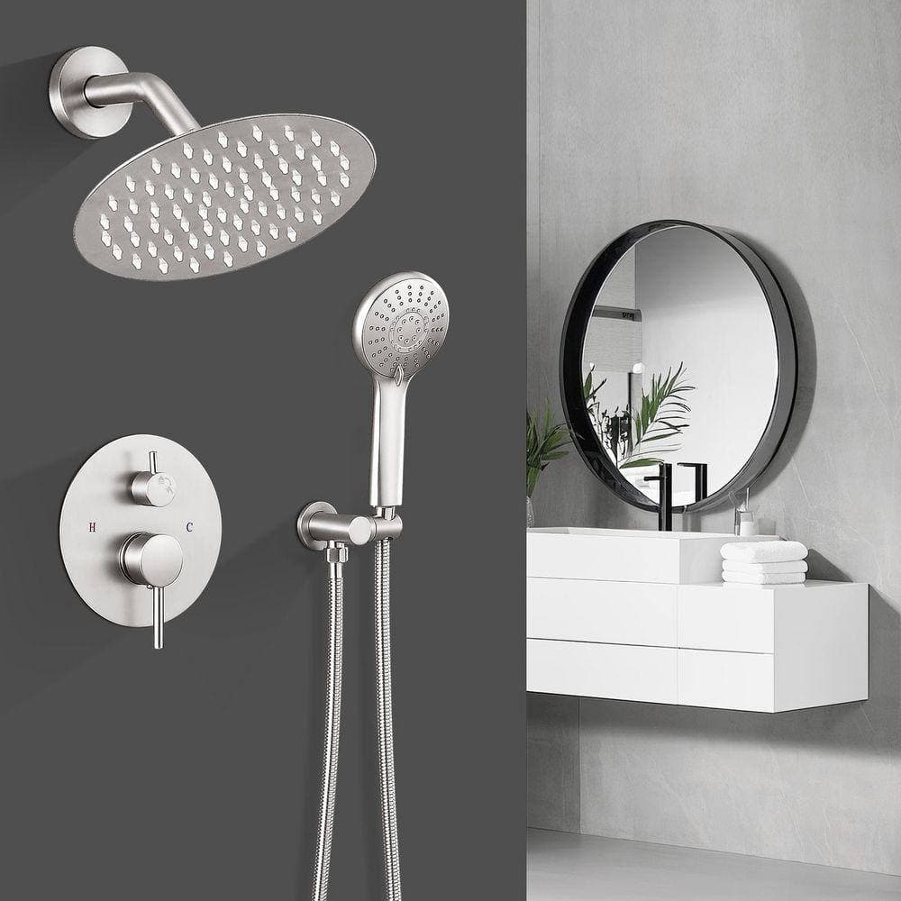 AKLFGN Single Handle 2-Spray Shower Faucet Bathroom Shower Combo Set 2.5 GPM with Adjustable Heads in Brushed Nickel (2)